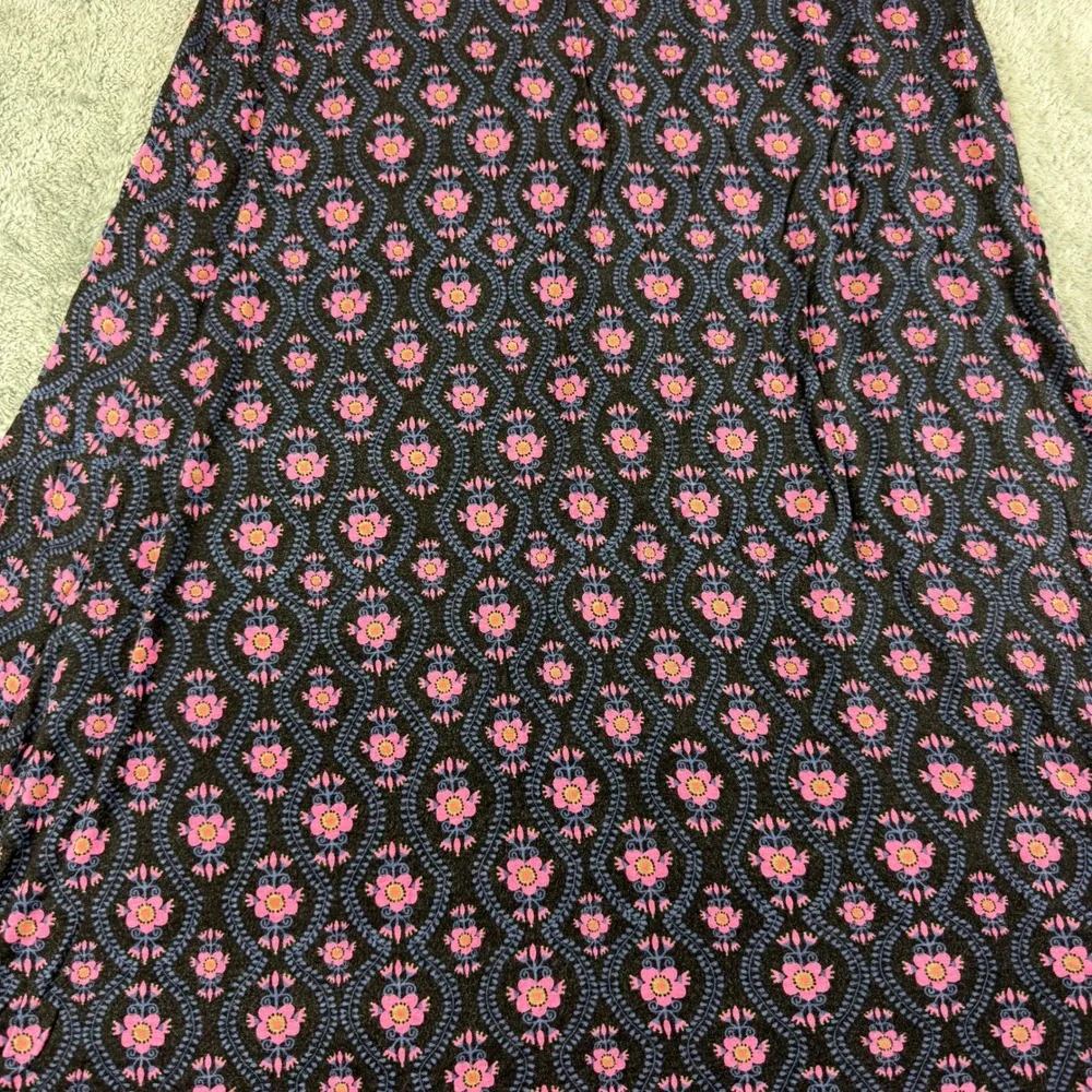 Natural Life Floral Maxi Skirt Black Pink Boho Fold Over Waist Stretch Medium
